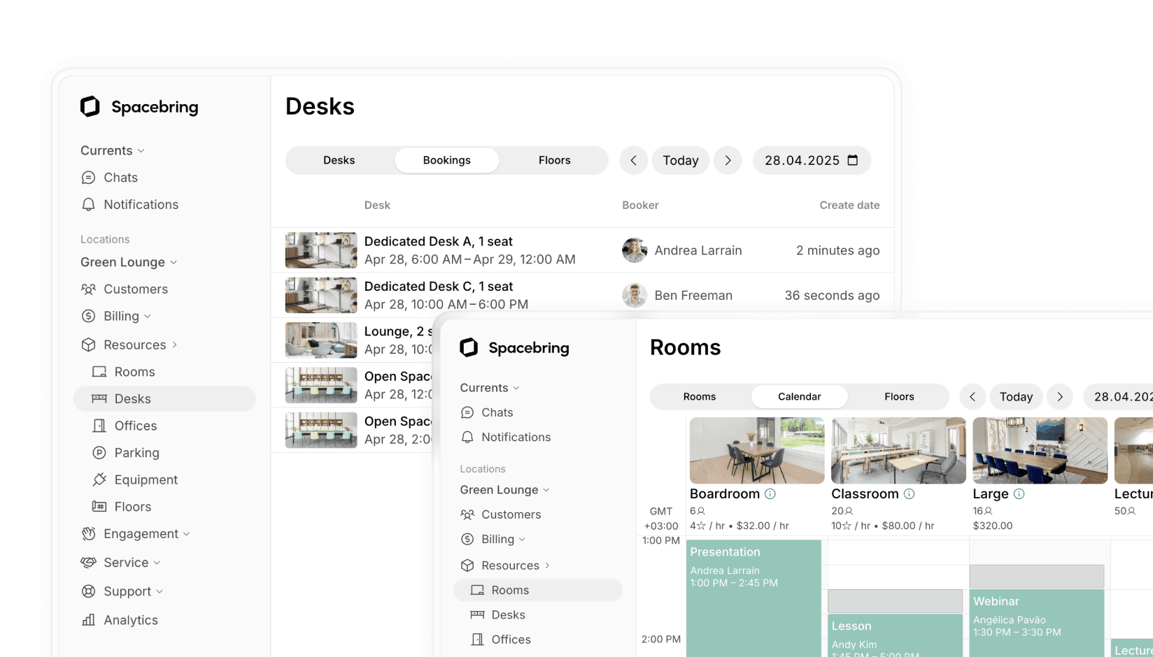 Spacebring room and desk booking system