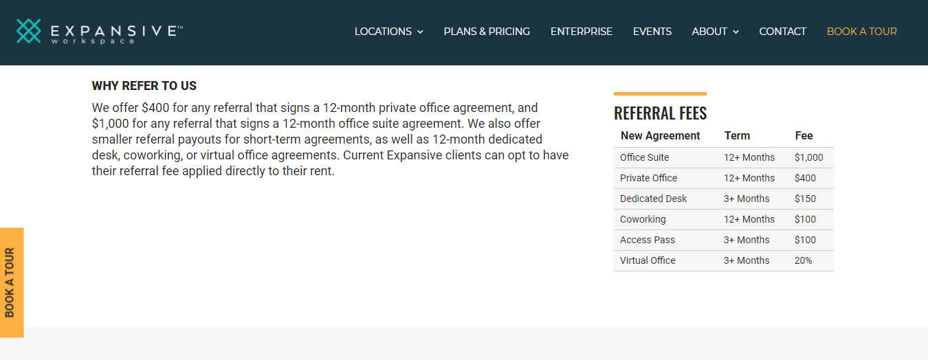 Referral program offered by Expansive Workspace