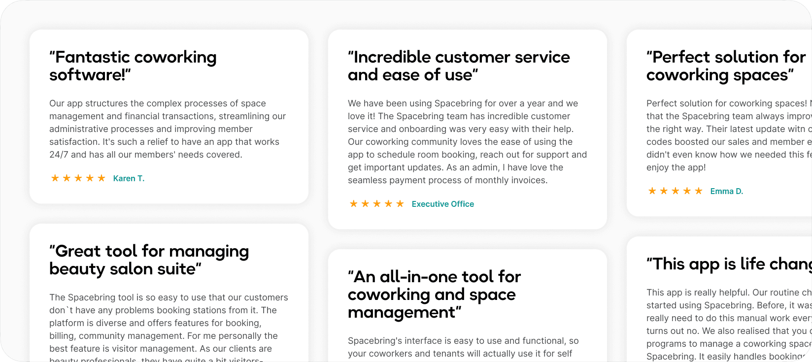 Customer reviews of Spacebring coworking space management software