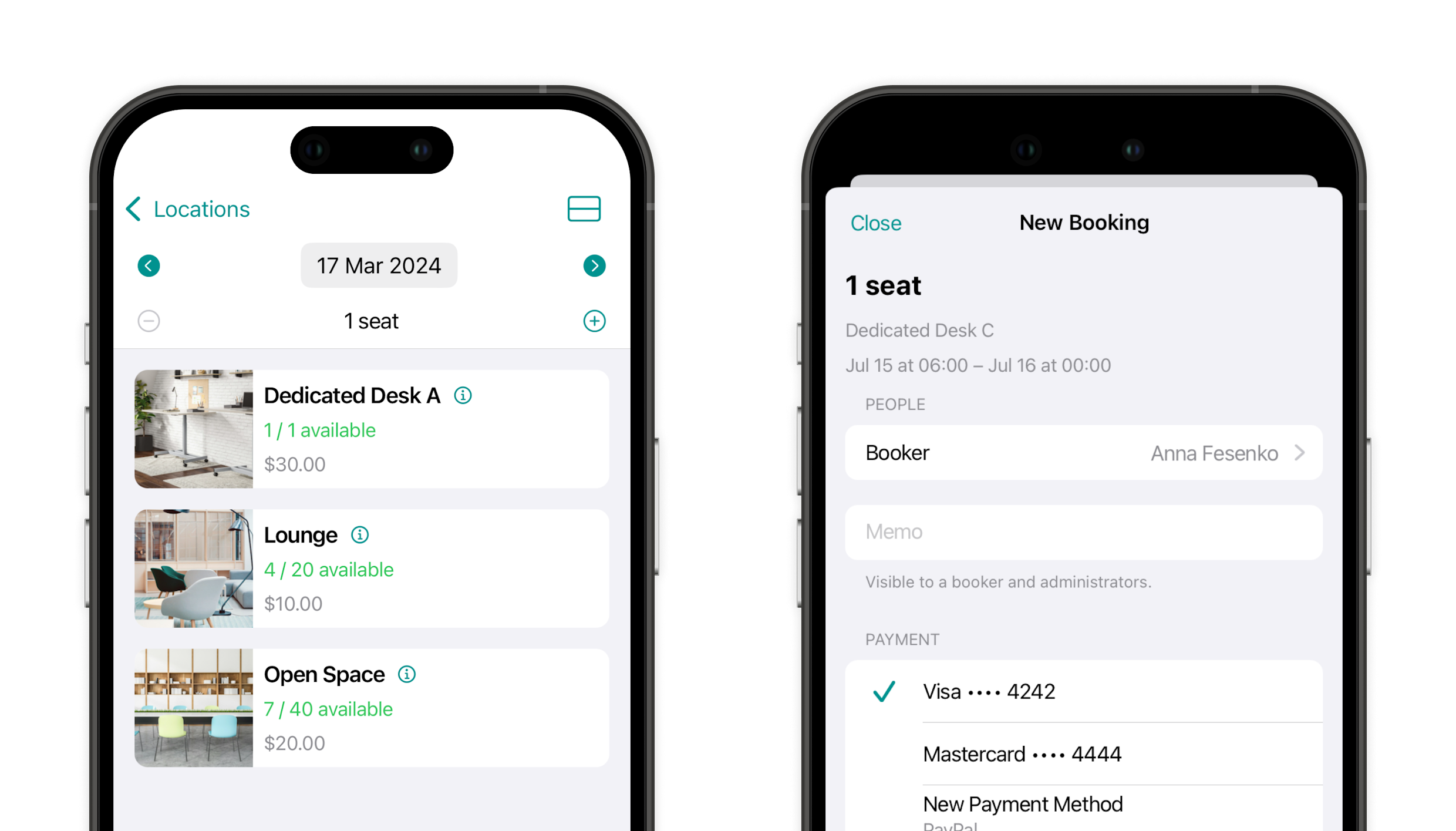 Desk booking system for coworking spaces on Spacebring app
