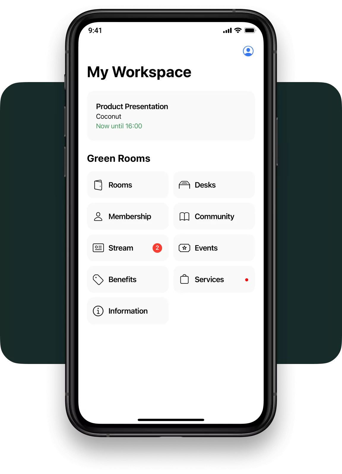 Spacebring coworking space app main interface