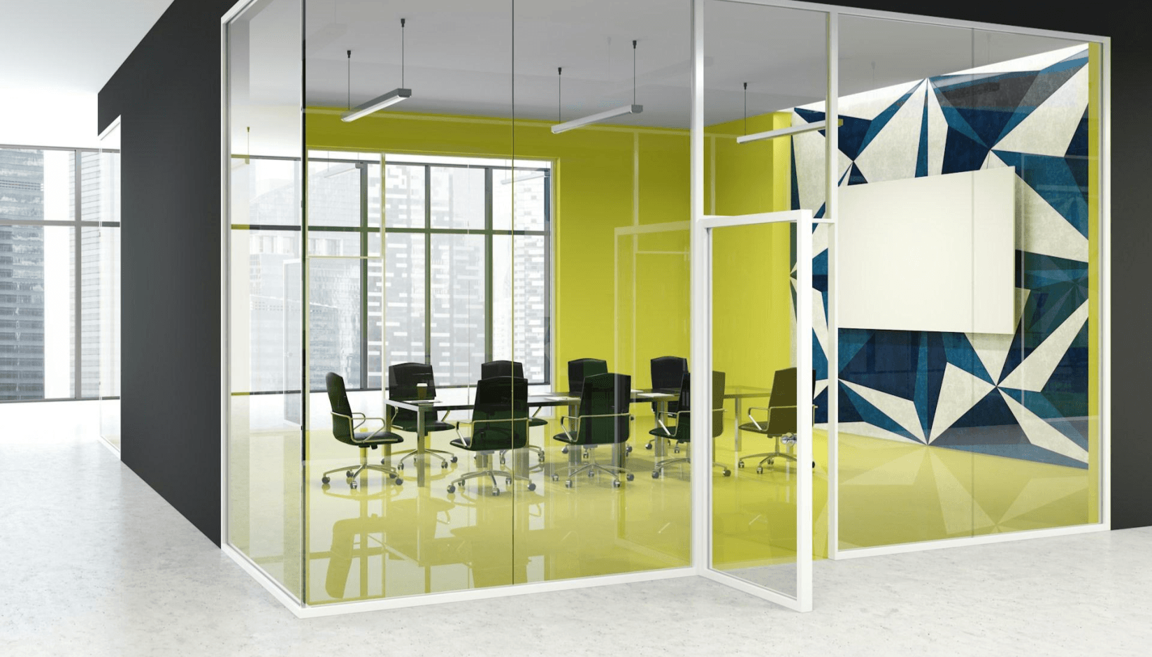 Meeting room in green and blue colors