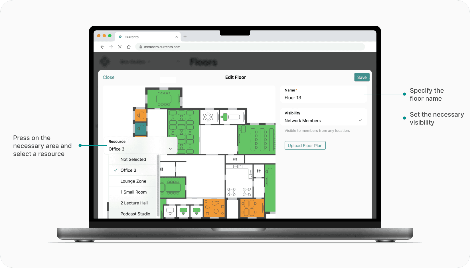 Managing floor plans on Spacebring coworking space software