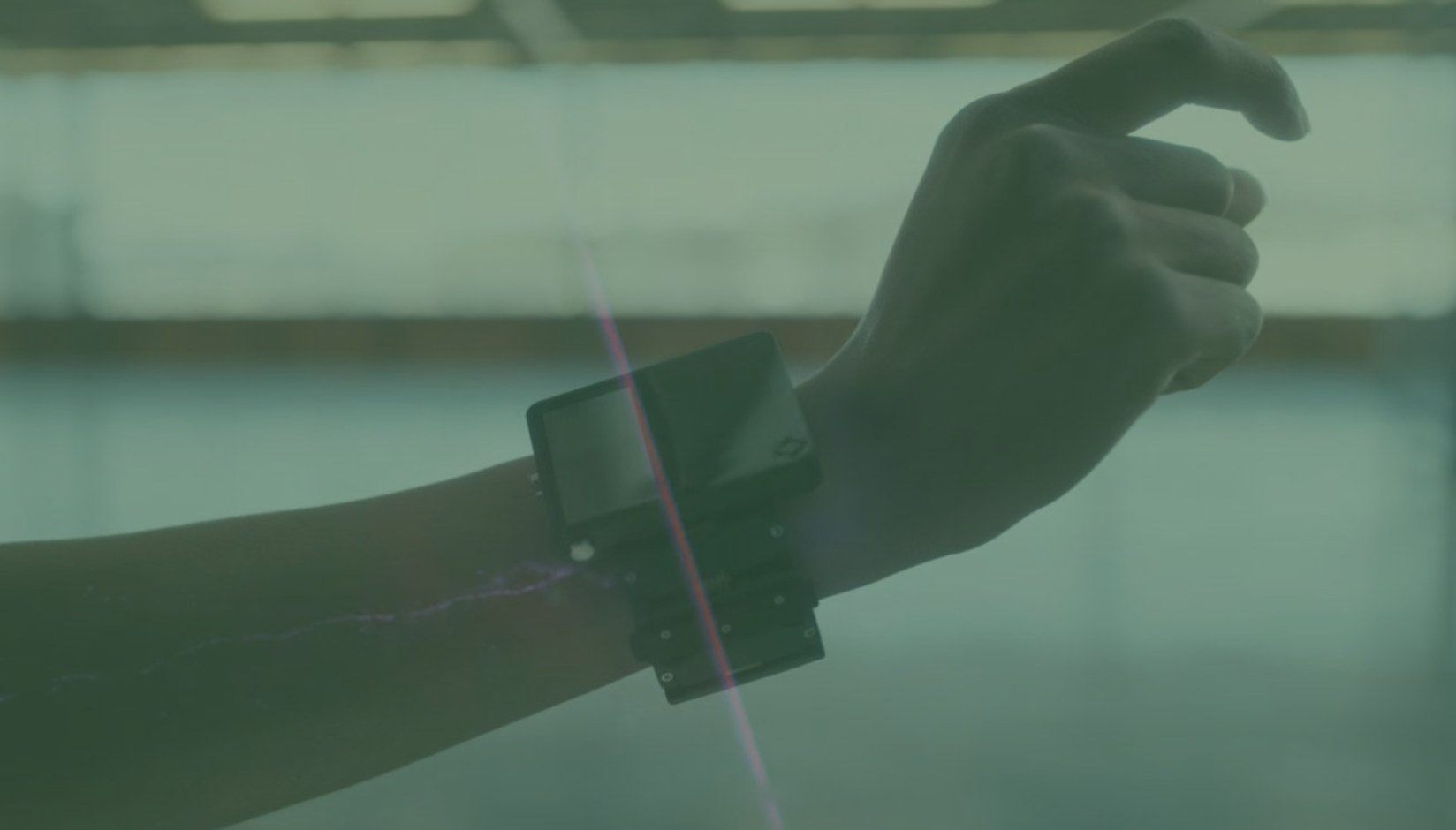 wristband AR sensor on coworking space member's hand