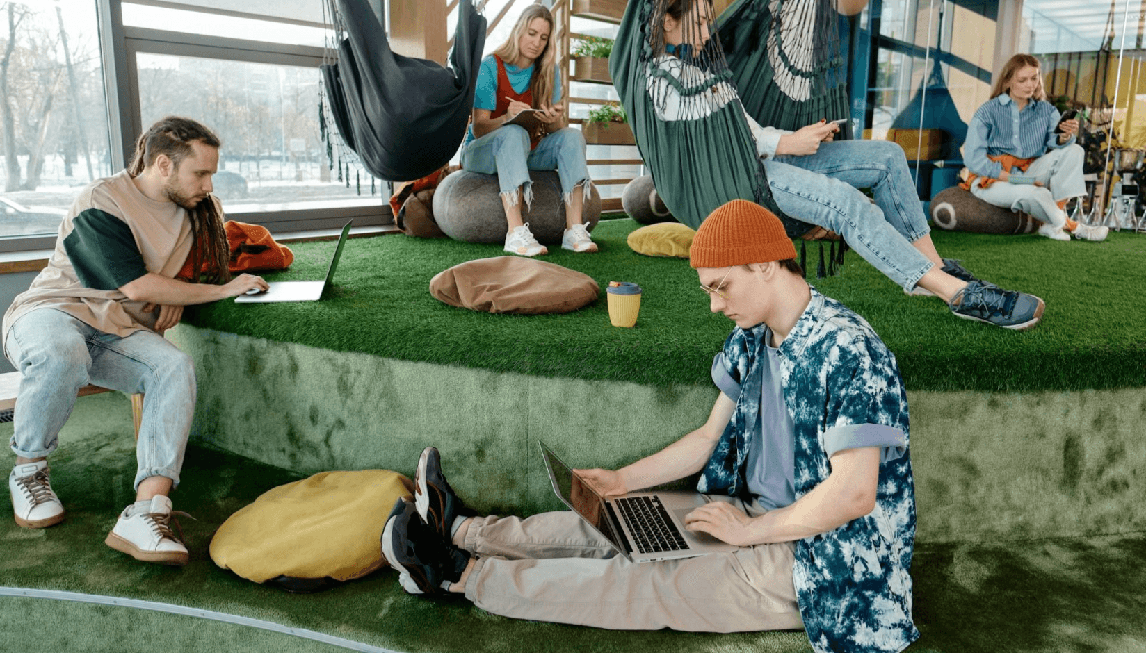 Virtual office members at a coworking space