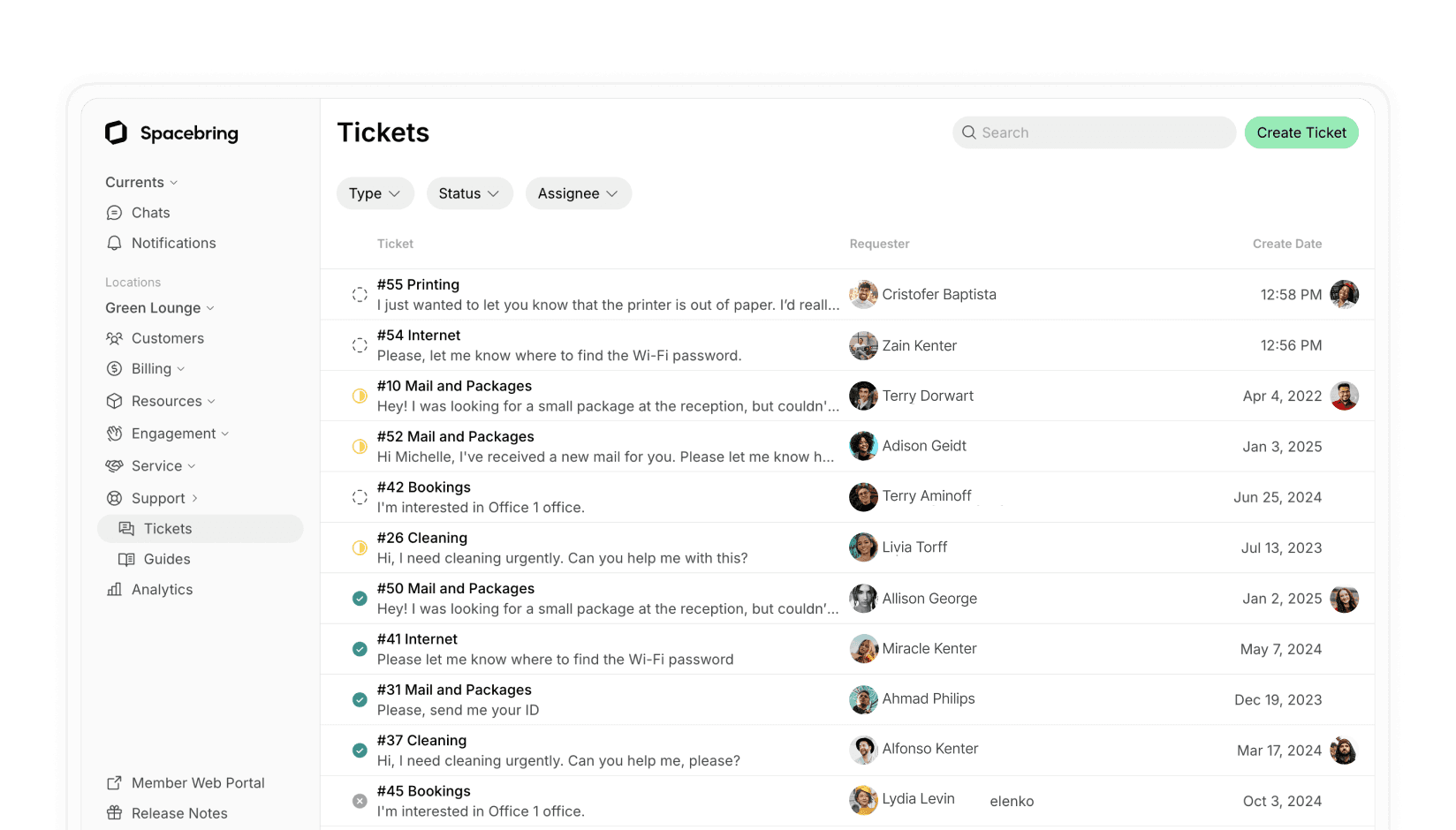 Mail handling on Spacebring coworking space management software