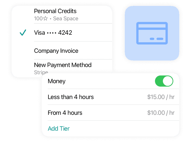 Diverse payment options at coworking management software