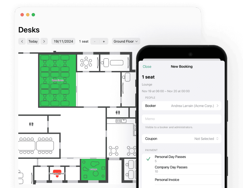 Seamless desk booking experience at Spacebring coworking space management software