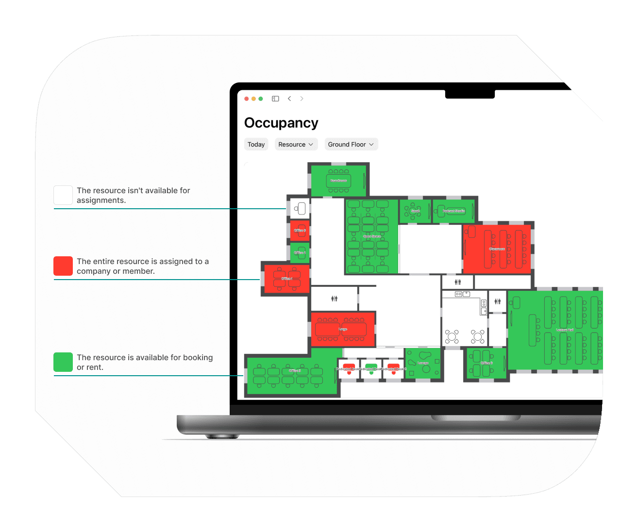 Tracking co-working space occupancy with floor plans