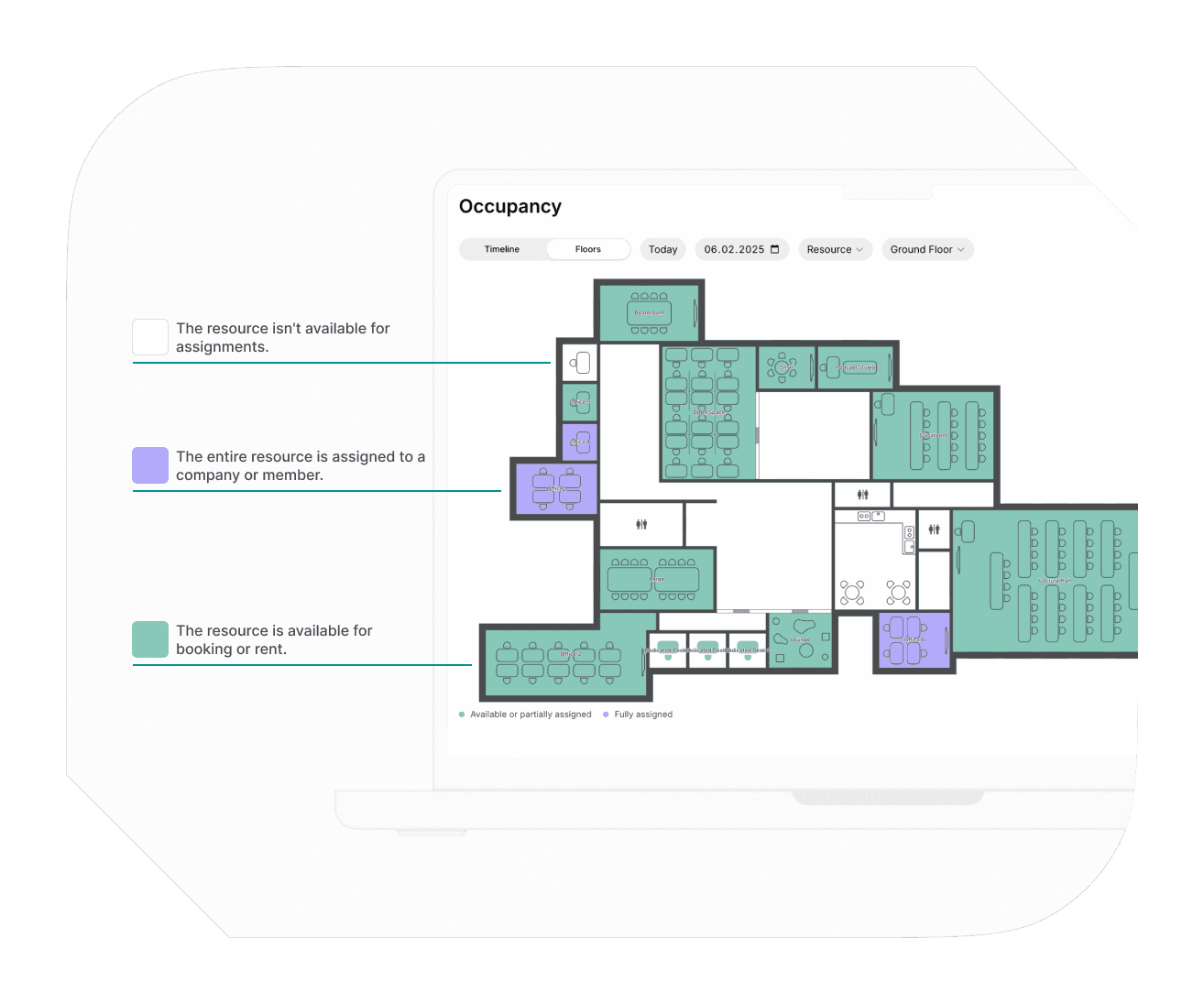 Tracking co-working space occupancy with floor plans