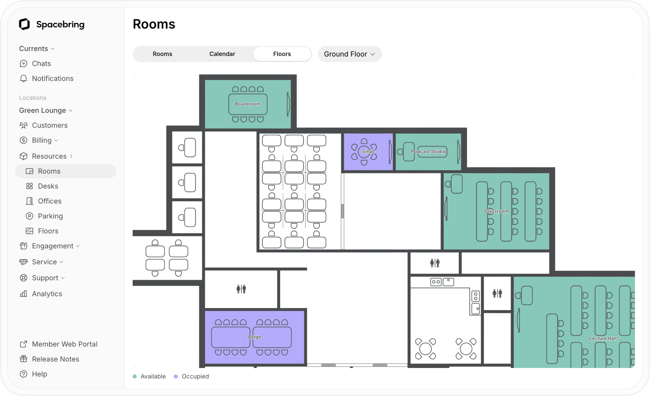 Floor plans for co-working space booking