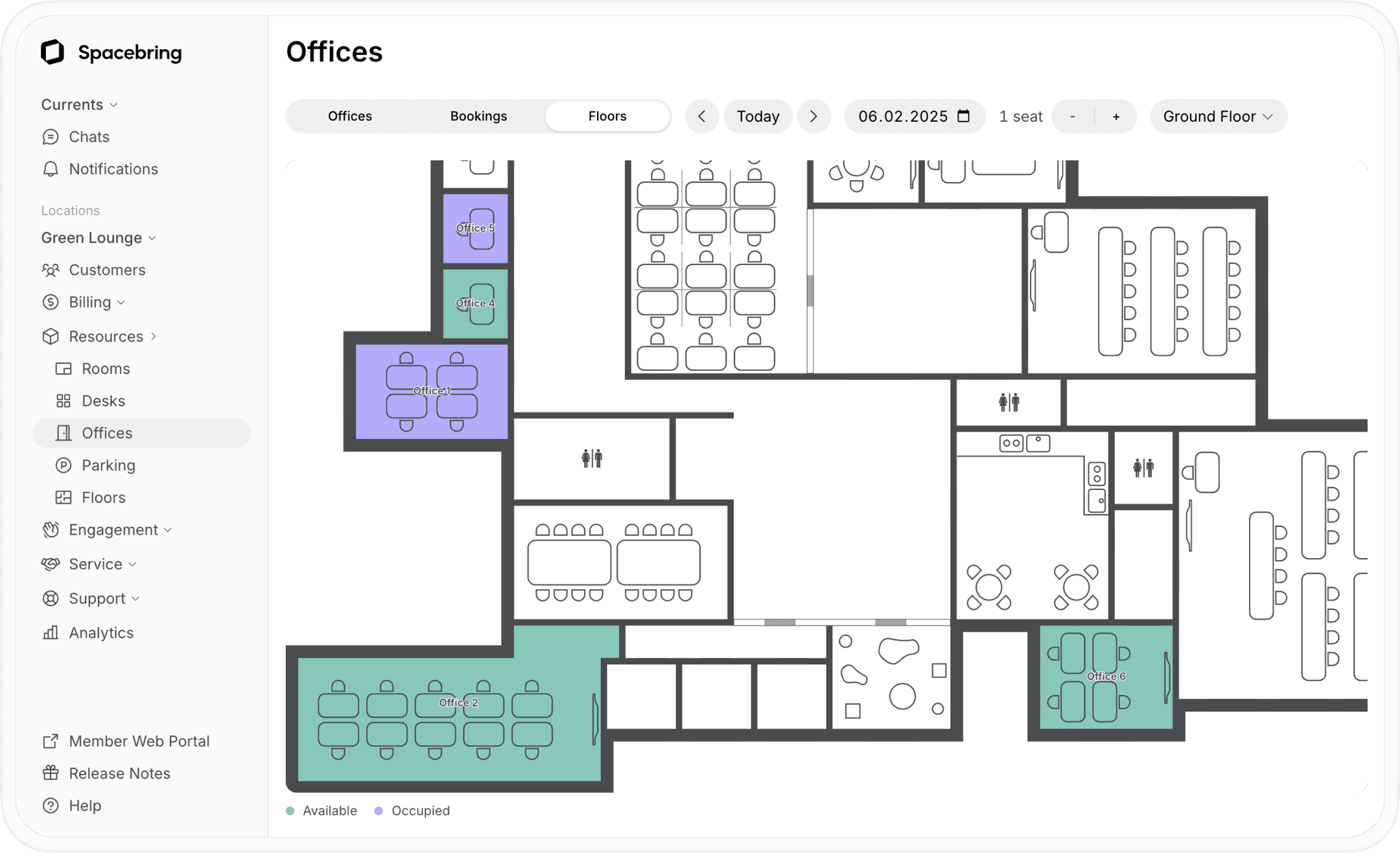 Offices occupancy with floor plans