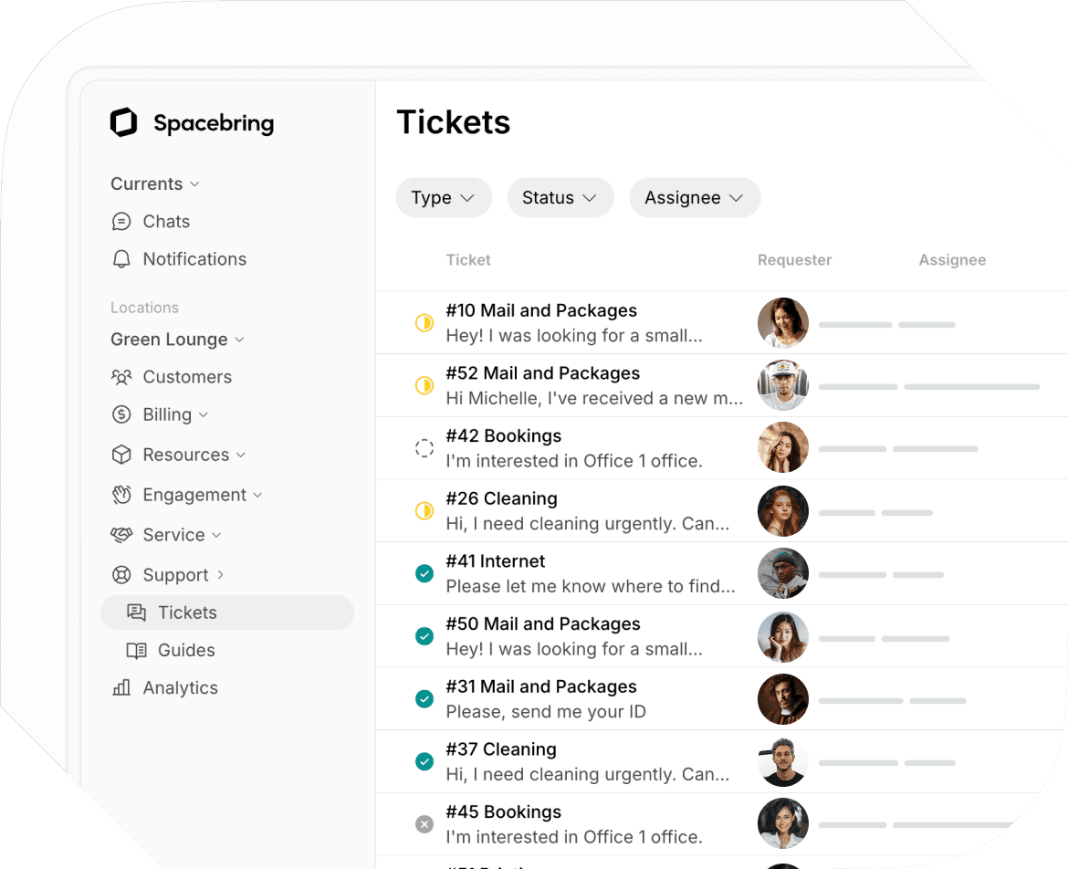 Ticketing & support system on Spacebring coworking space management software