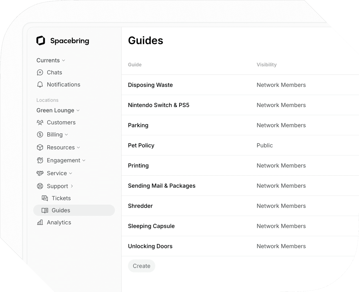 Location and guides on Spacebring coworking space management software