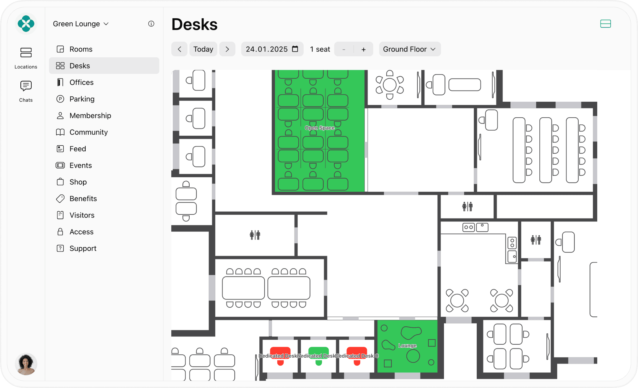 Coworking space floor plans at Spacebring platform