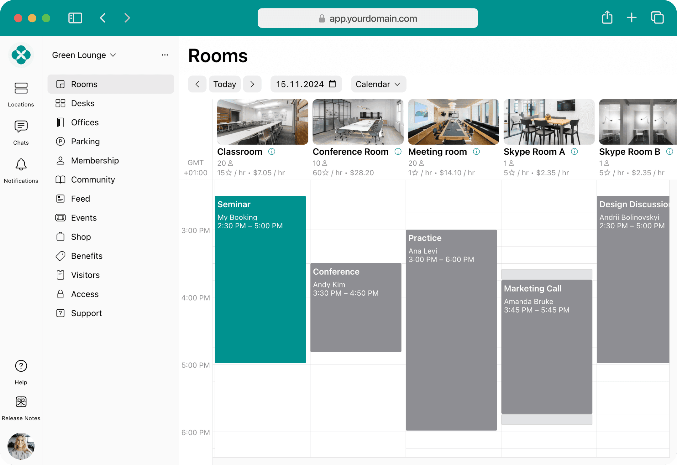 Booking a meeting room in Spacebring coworking space management platform