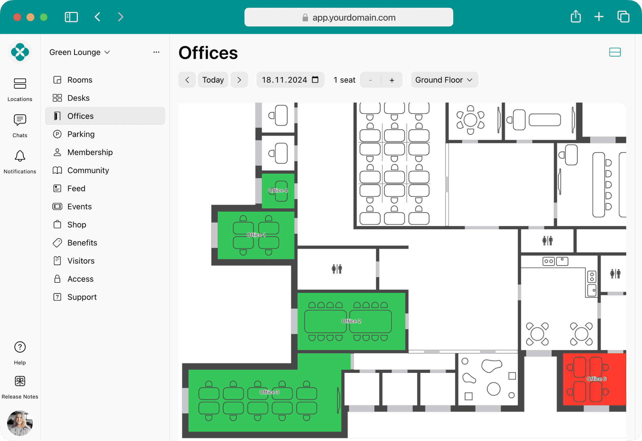 Coworking space floor plans at Spacebring platform