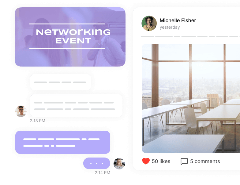 Display of events, chats and feed features for better community engagement.