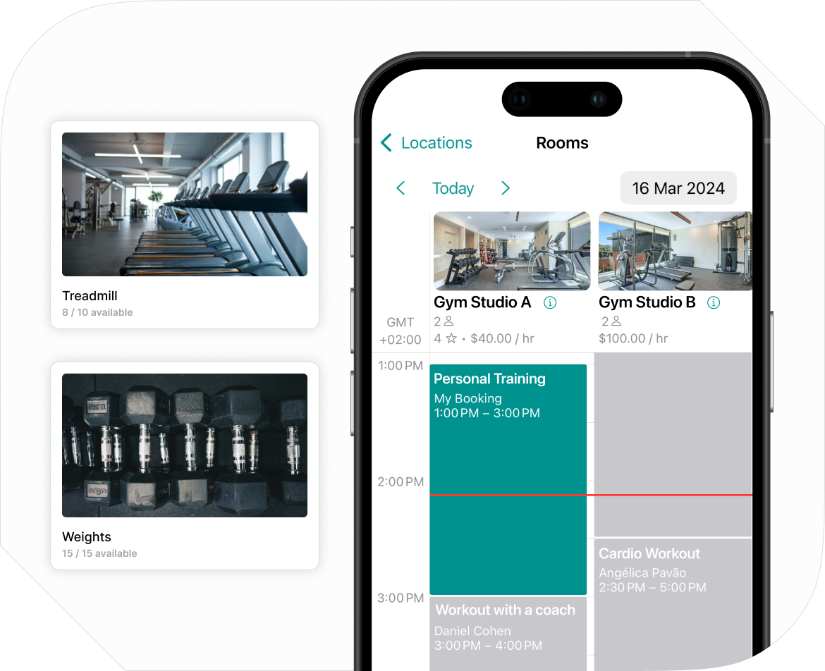 Booking workout rooms in micro-gyms management software