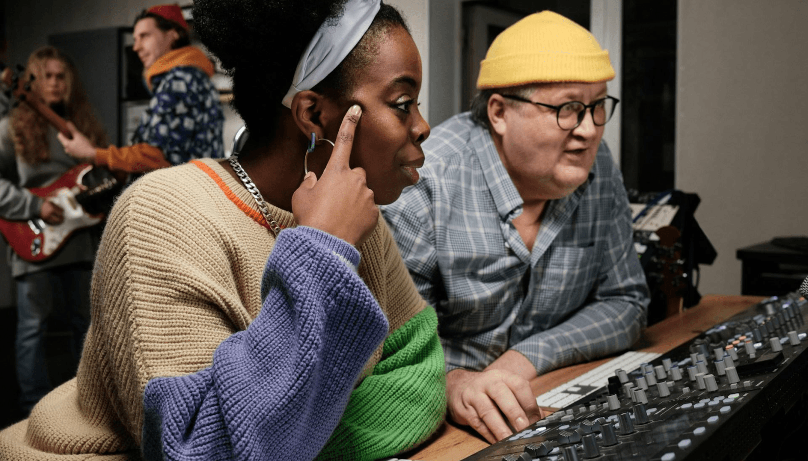 Members at the recording studio coworking space