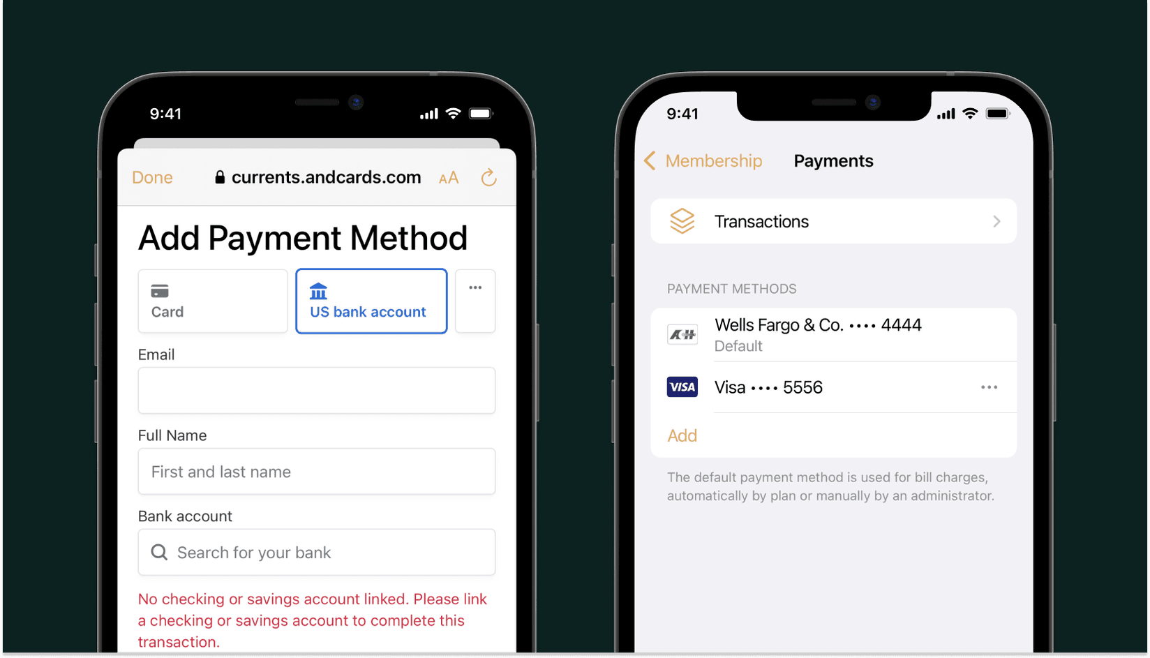 Direct debit (ACH) for coworking spaces - andcards-Stripe integration