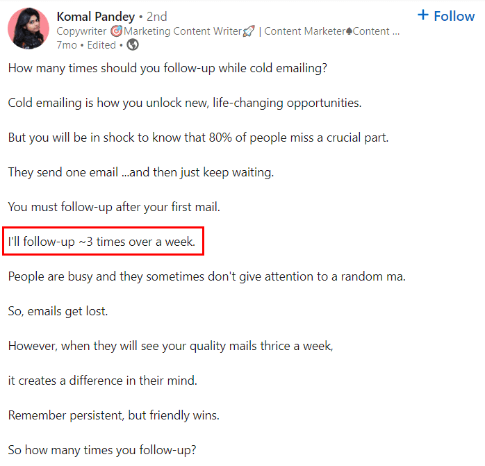 follow up in cold email outreach for coworking business