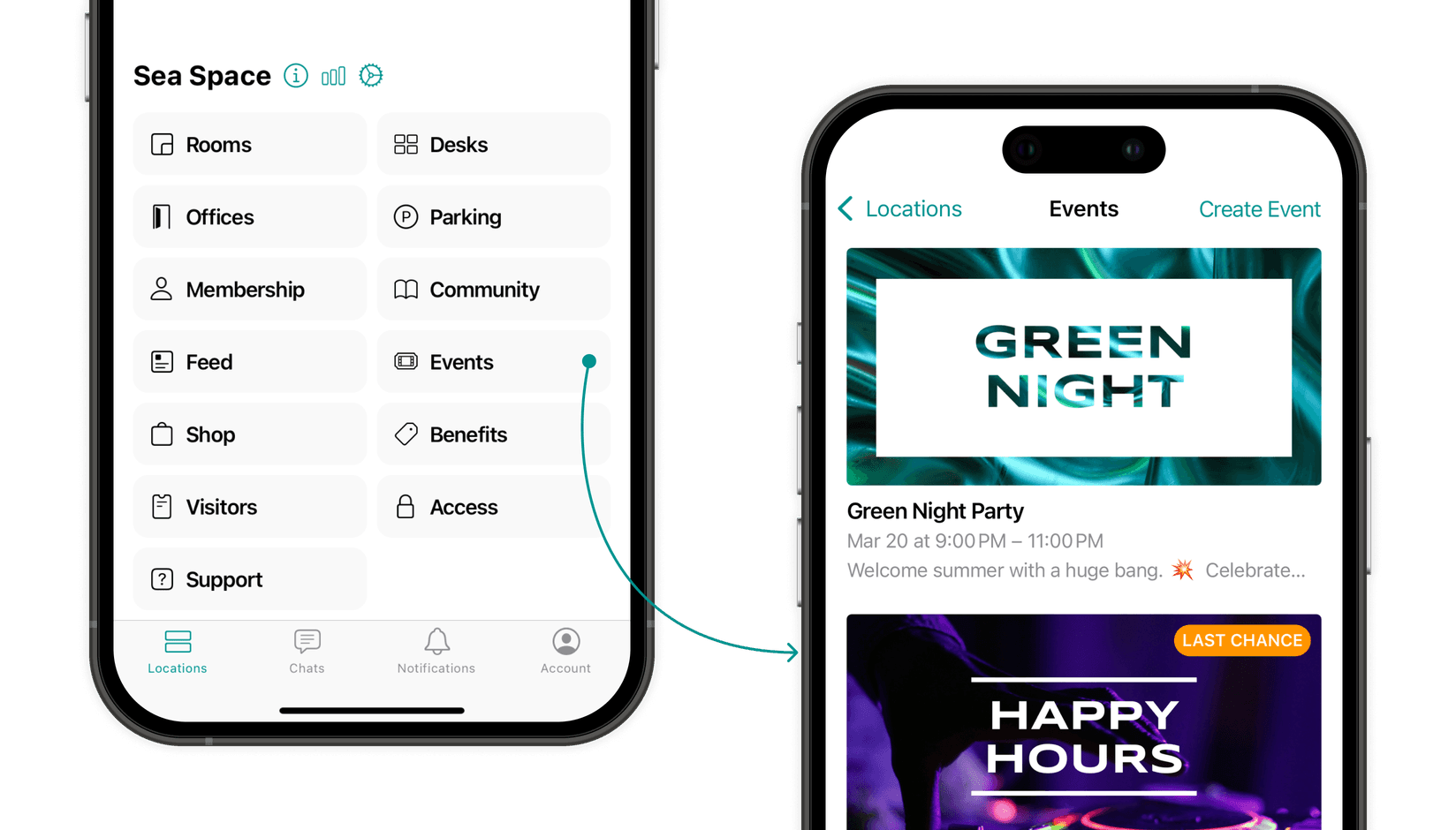 Events showcase on Spacebring coworking space management software