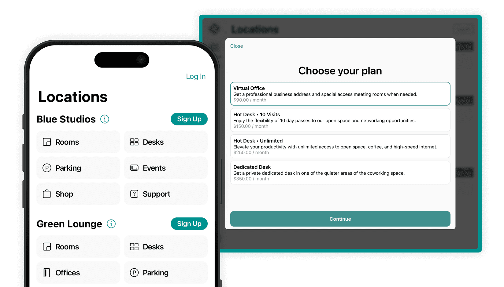 Plan sign up on Spacebring coworking space software