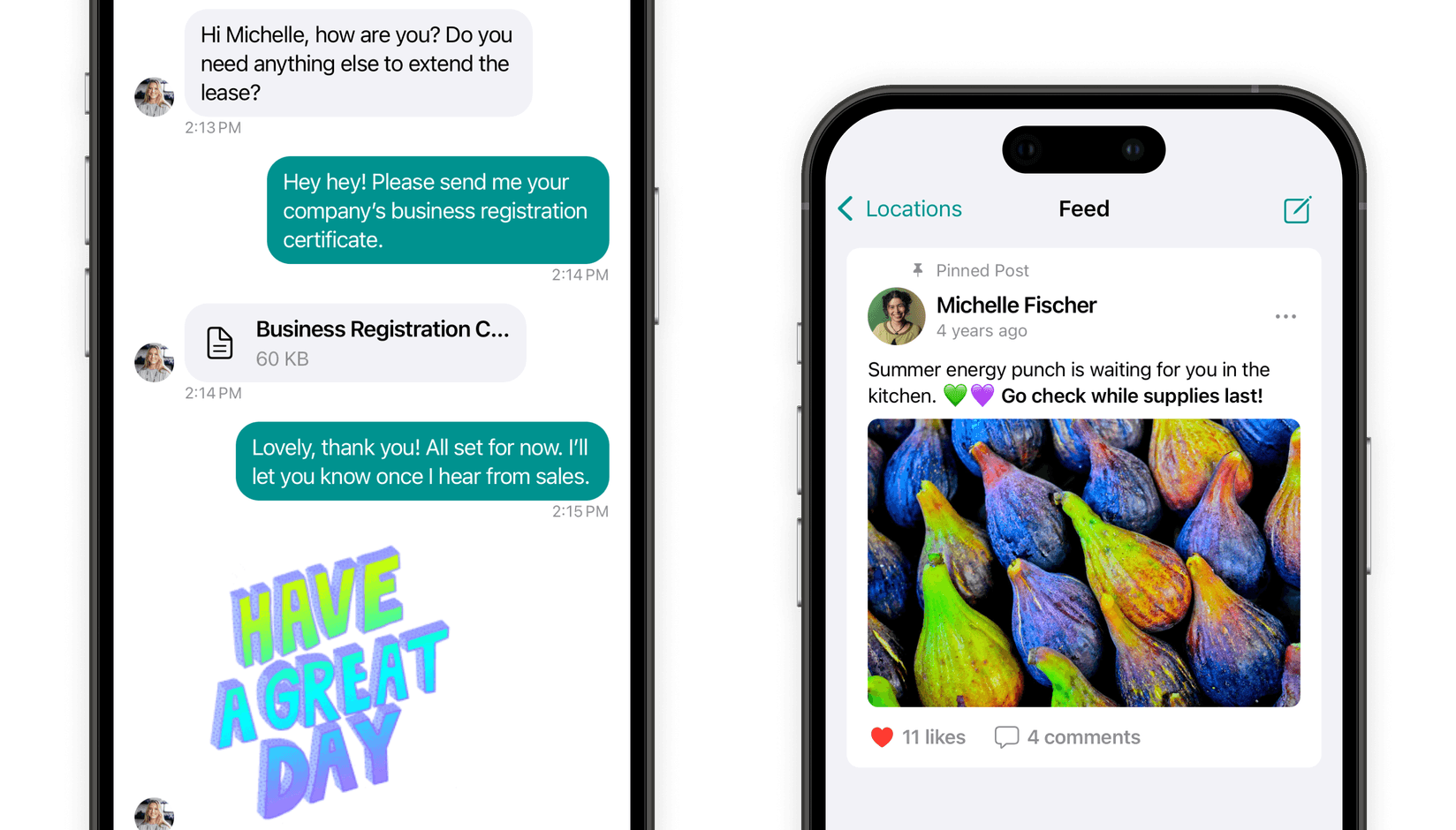 Chats and Feed on Spacebring coworking space management software