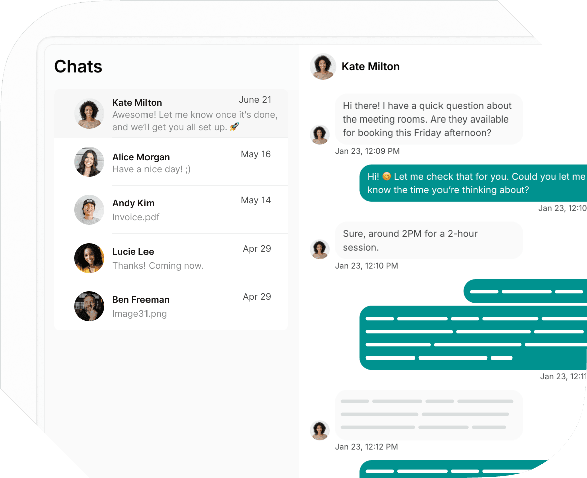 Chats on Spacebring coworking space management software