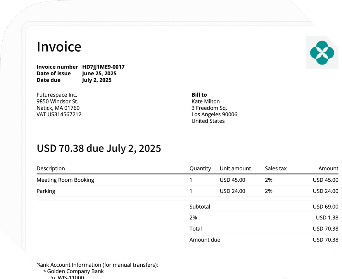 Auto-invoice on Spacebring coworking space management software