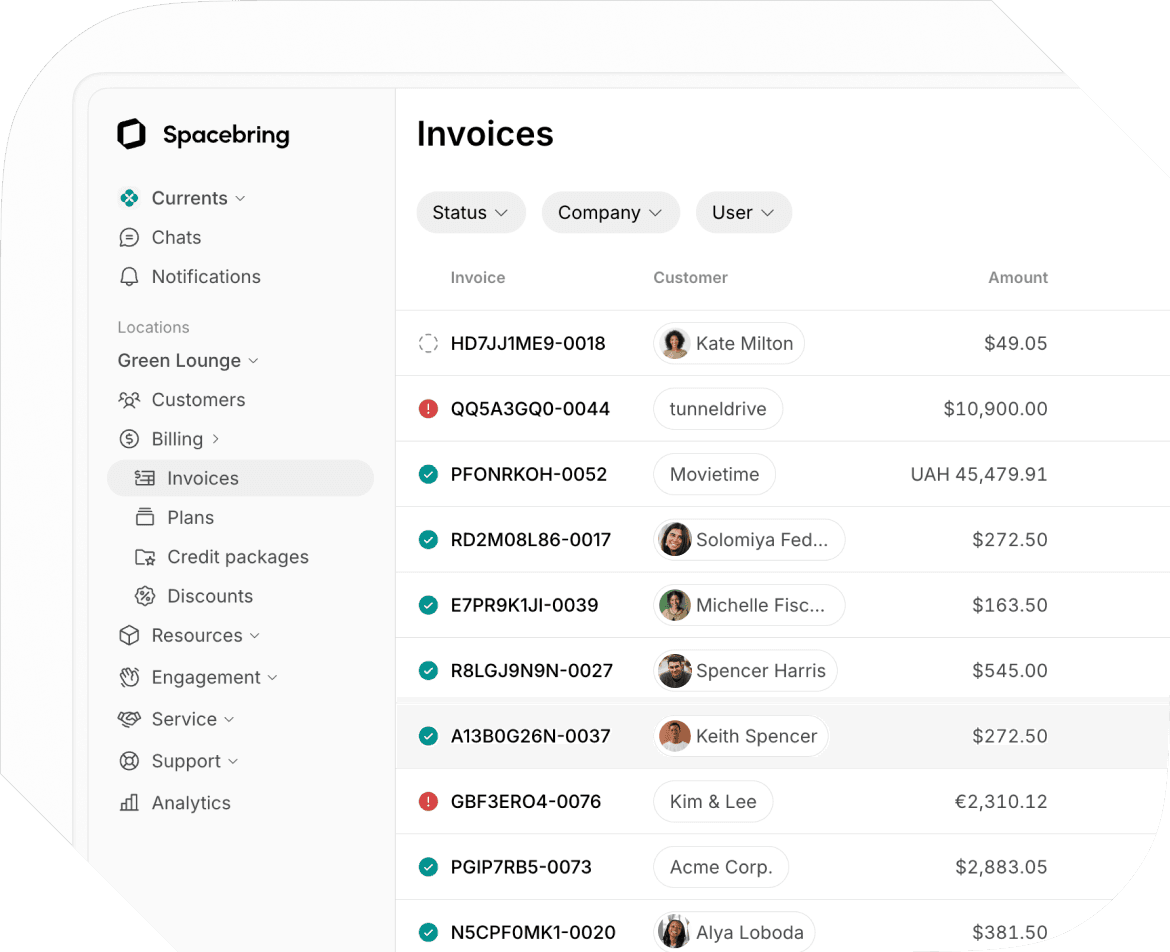 Auto-invoice on Spacebring coworking space management software