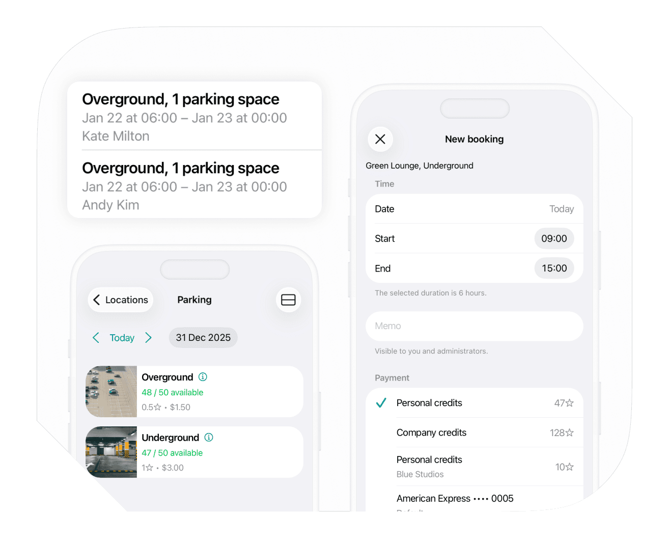 Booking parking space or lot on Spacebring coworking space management software