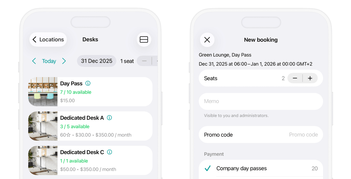 Seamless desk booking experience at Spacebring coworking space management software