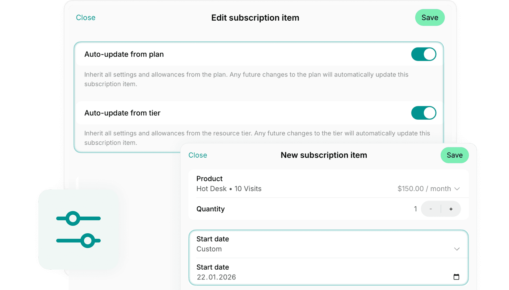 Edit subscription items on Spacebring coworking space maangement software