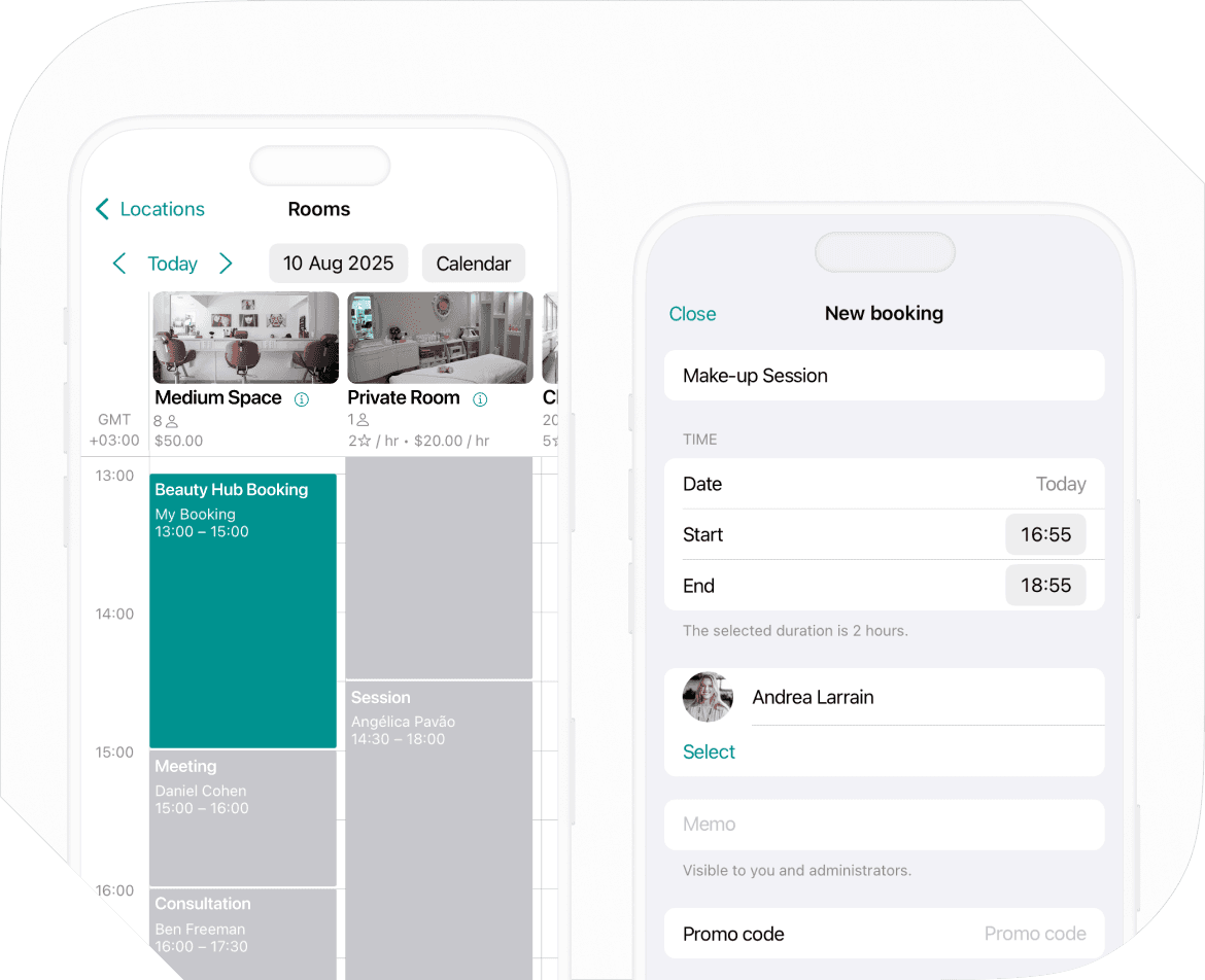 Booking salon suites and equipped stations at Spacebring coworking spaces management software