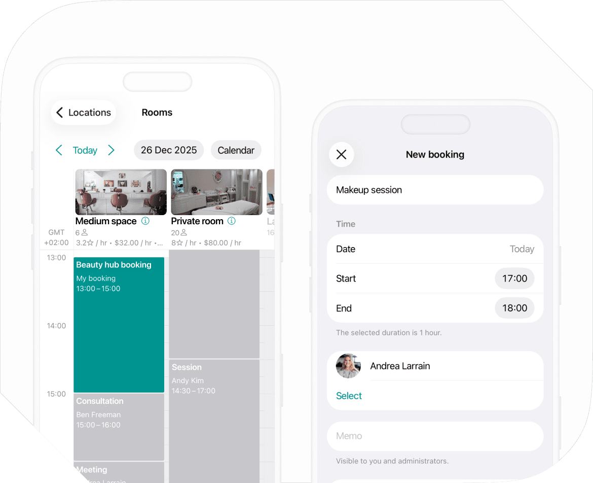 Booking salon suites and equipped stations at Spacebring coworking spaces management software