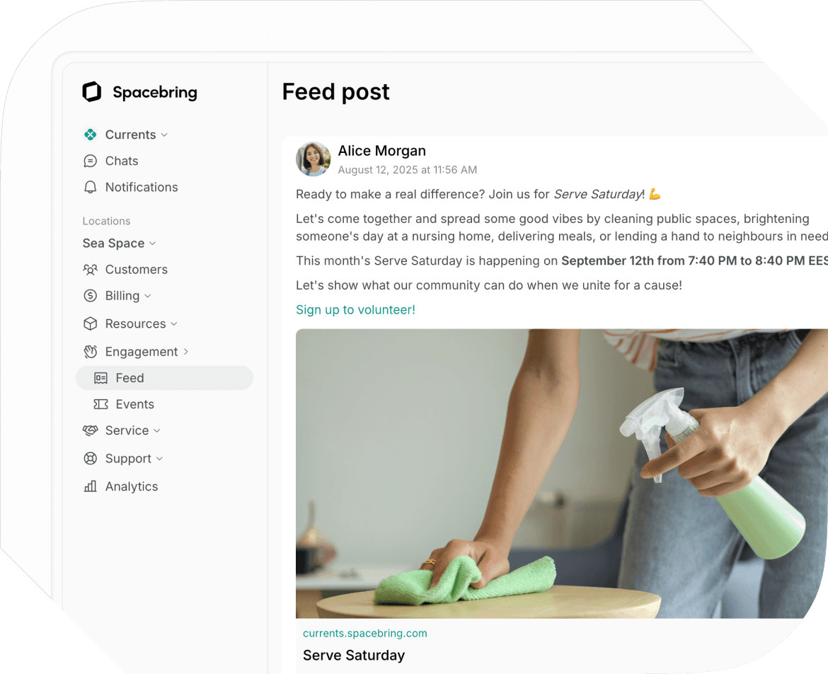 Community feed in Spacebring church membership management software