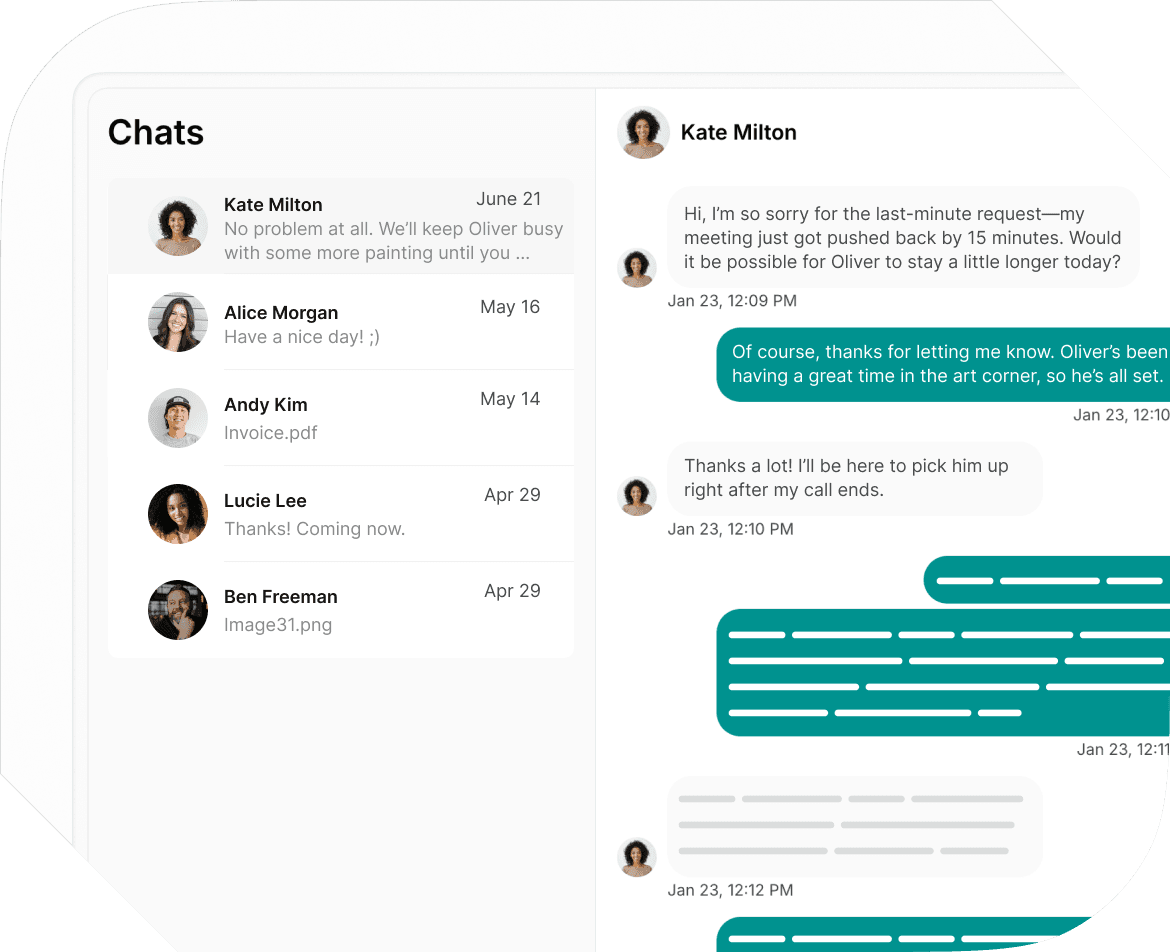 Chats in Spacebring coworking with childcare management software