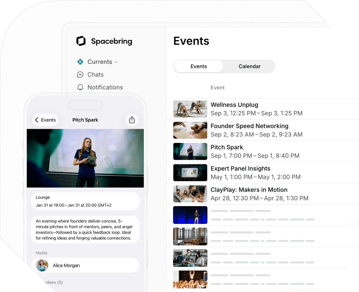 Event management in Spacebring accelerator management software