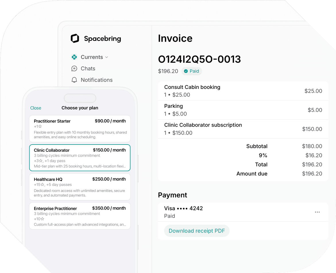 Subscription Management in Spacebring medical space management platform