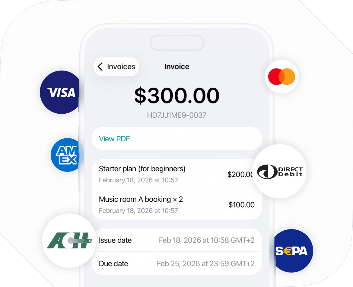 Invoicing in Spacebring music school management software