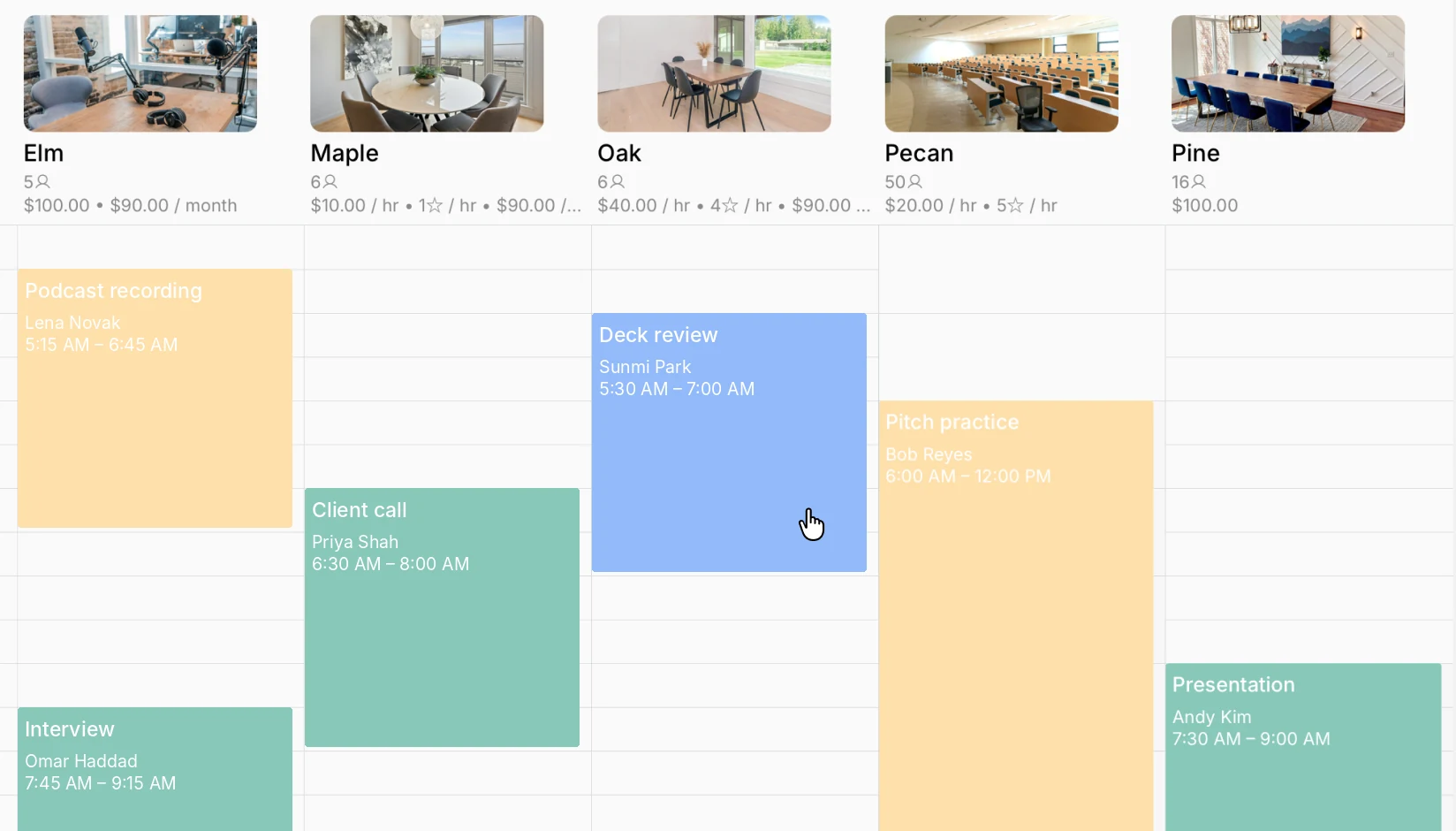 Dragging a booking to a new time and extending another on the room booking calendar